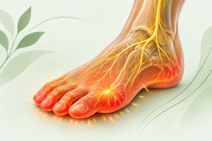 Illustration of foot pain and pins-and-needles sensations